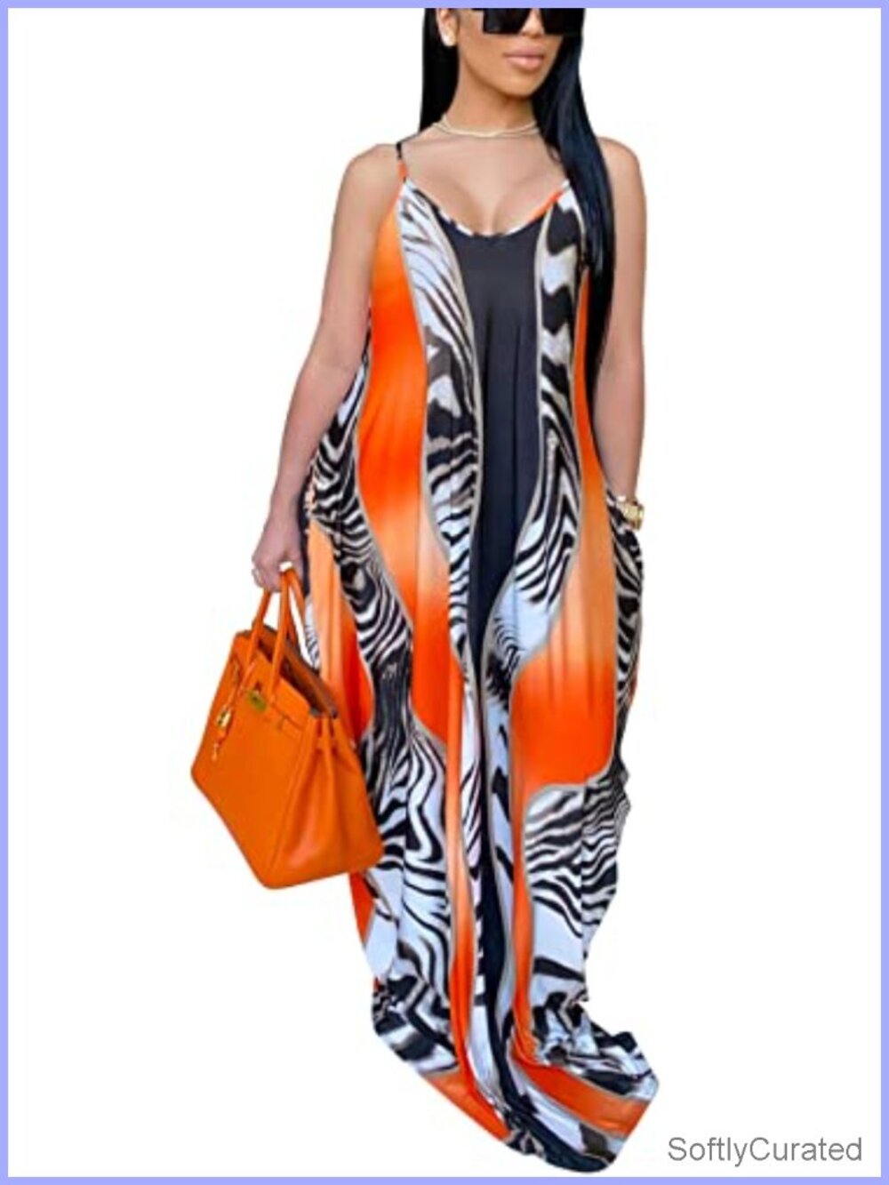 Women's Spaghetti Strap Maxi Sundress with Pockets Floral Print Beach Dress - Picture 1 of 3